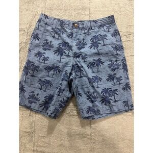 Chaps Shorts Mens 32 Blue Palm Tree Print Cotton Flat Front Casual Vacation